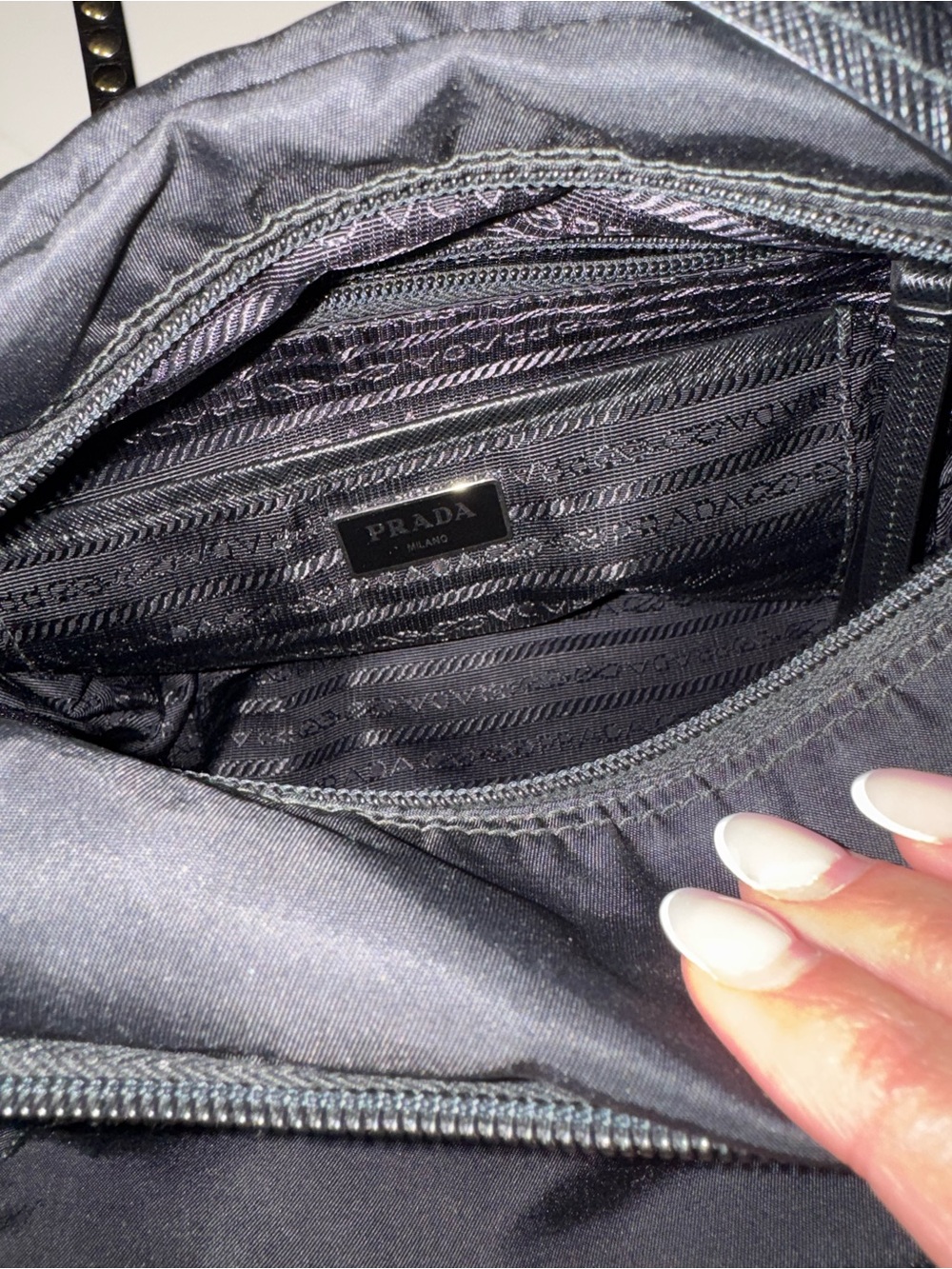 Prada Studded Tessuto Messenger Bag – Black - Picture 10 of 13